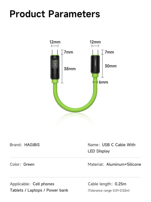 Hagibis USB 4 Cable, LED Display USB C 240W Fast Charging Cable with 8K@60Hz Data Transfer for iPhone 15/15 Pro Max