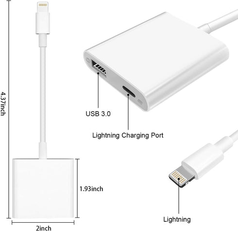 Lightning to USB3 Camera Adapter with Charging Port, Lightning Female USB OTG Cable Adapter for iPhone, iPad Models