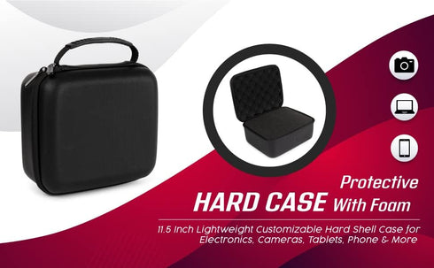Protective Hard Case with Customizable Foam, 11 Inch Lightweight Hard Shell for Electronics, Makeup & More