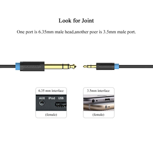 VENTION 3.5mm to 6.35mm Stereo Jack Cable, 6.35mm 1/4" Male to 3.5mm 1/8" Male Audio Cable (3m)