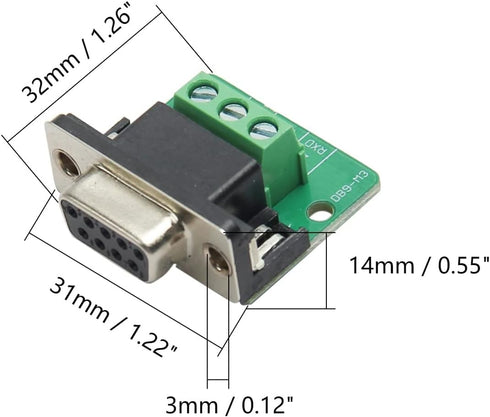 Fielect D-sub DB9 Breakout Board Connector, 9 Pin 2 Row Female Port, Solderless Terminal Block Adapter, 1PCS