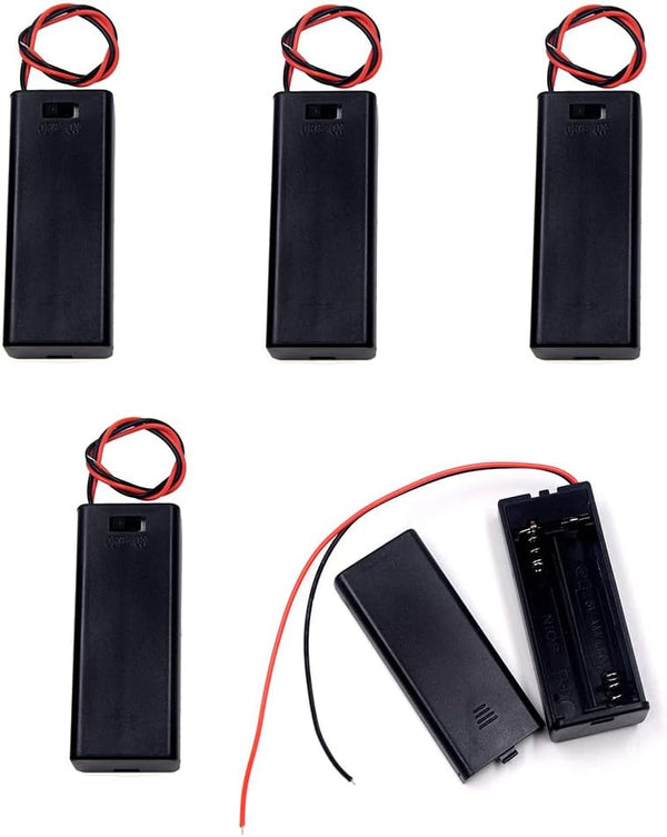 Pack of 5 2 AAA Battery Holder with Switch, 2 x 1.5V Case with Wire Leads and ON/Off Switch