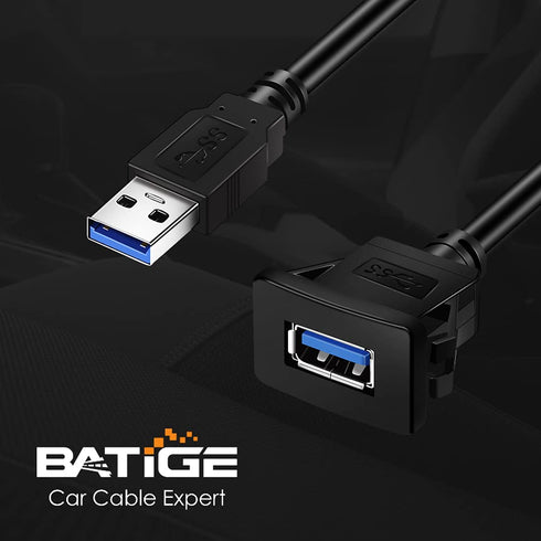 BATIGE Square Single Port USB 3.0 Panel Flush Mount Extension Cable for Car Truck Boat (3ft)