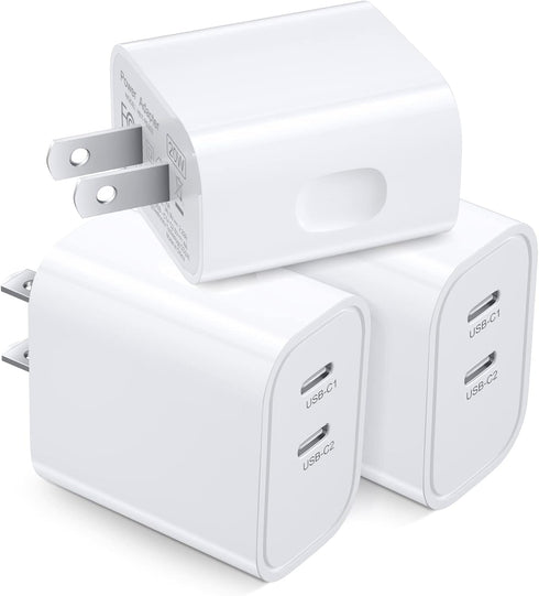 20W USB C Wall Charger Block, Costyle 3 Pack Dual Port Charging Block for iPhone 15 Pro 15 Plus 11 12 13 14 15 Pro Max