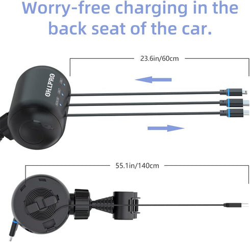 OHLPRO 3-in-1 Backseat Car Charging Station, 36W Fast Charger for All Phones, Ideal for Rideshare