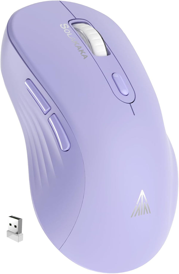 SM66 Purple Wireless Mouse for Laptop - Silent Dual Mode, Adjustable 4800 DPI, Rechargeable Bluetooth & Wireless