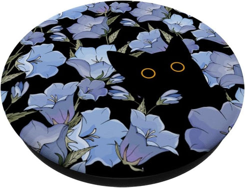 Cute Black Cat Hiding in Blue Bells Flower PopSockets Standard PopGrip