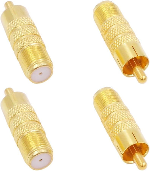F Female to RCA Male, 4-Pack Gold Plated Aux Audio Adapter for Coax Coaxial Cable Connector for Audio Video Systems