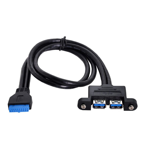 chenyang USB 3.0 Front Panel Header 19/20Pin, 1 Male to 2 USB 3.0 Female Panel Port Extension Cable with Mount Screw