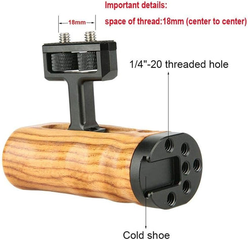 NICEYRIG Universal Side Wooden Handle Handgrip with Cold Shoe for DSLR Camera Cage