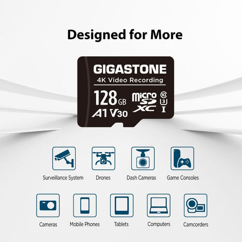 Gigastone 128GB A1 V30 1-Pack, 4K 100MB/s 10, Micro SD Card Video Pro, Security Camera, Dash Cam, Drone, MicroSDXC