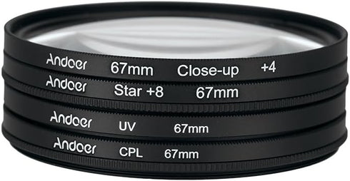 Andoer 67mm CPL+Close-Up+4 +Star 8-Point Filter Kit for Nikon, Canon, Pentax DSLR Cameras with Bag