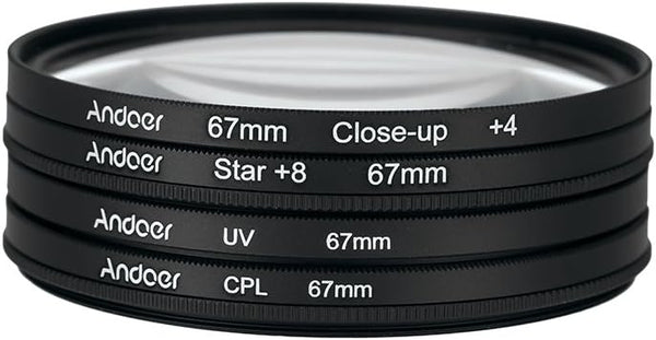 Andoer 67mm CPL+Close-Up+4 +Star 8-Point Filter Kit for Nikon, Canon, Pentax DSLR Cameras with Bag