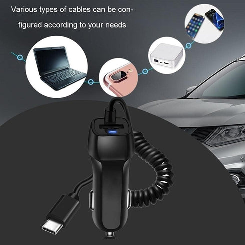 BoxWave Car Charger Compatible with Samsung Galaxy Z Flip - Extra USB Port with Integrated Cable - Black