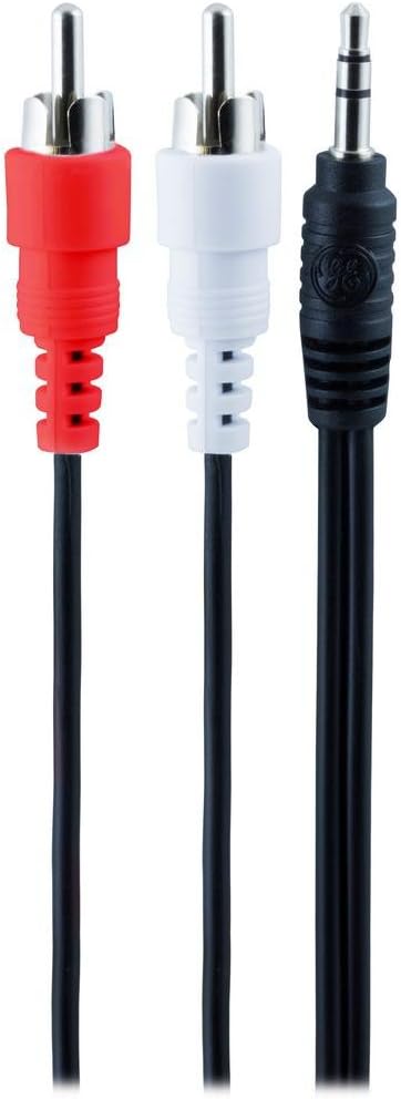 GE Audio Y Adapter Cable, 6 Feet, 3.5mm Male to RCA Male - Works with All Brands, Black