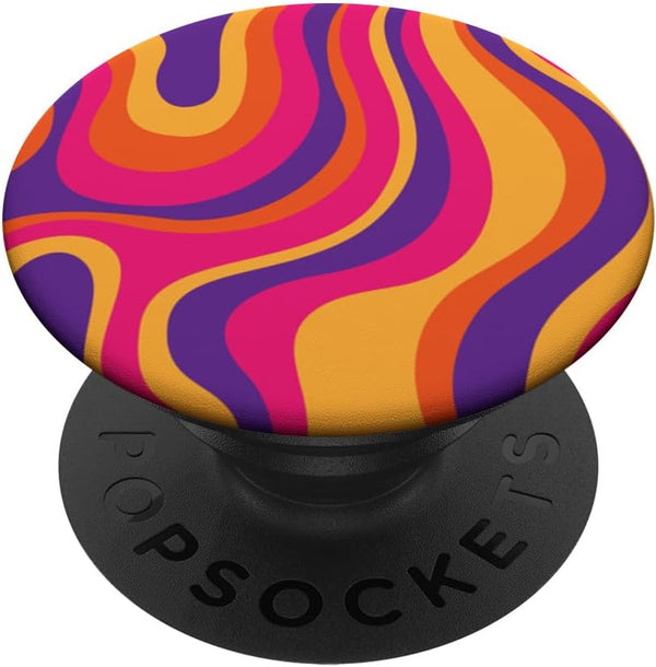 Boho 70s Aesthetic Liquid Swirl PopSockets Standard PopGrip, Orange Pink & Purple Retro