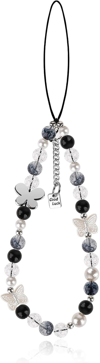 Phone Beaded Wrist Strap Charm, Y2K Beaded Phone Bracelet Strap with Butterfly Design