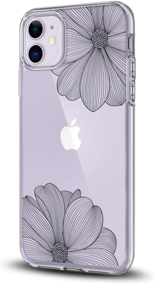 Floral Clear Case for iPhone 11, Cute Black Lace Vintage Floral Design, Non-Yellowing Slim Hard Back Protective Cover