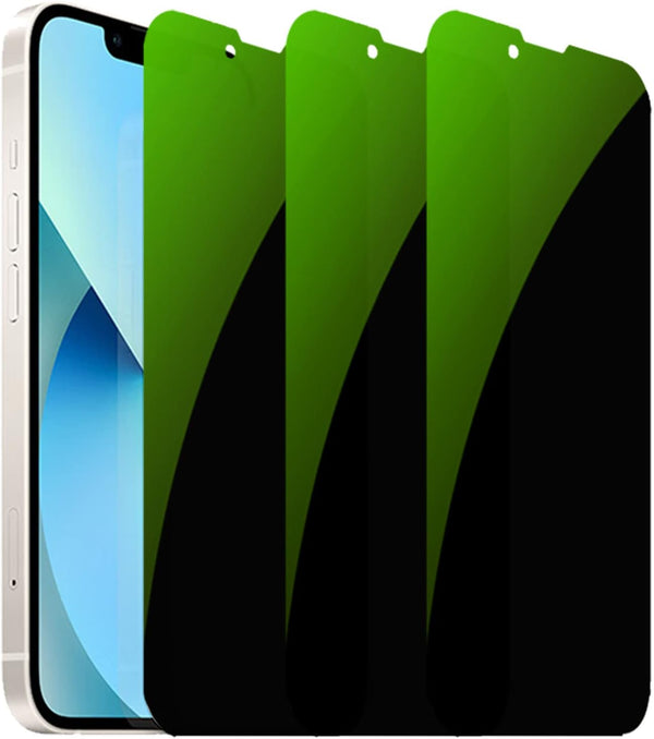 iPhone 14/13/13 Pro Anti-Spy Screen Protector - 3 Pack Anti-Blue Privacy Tempered Glass, 9H Hardness, 6.1" (Green)