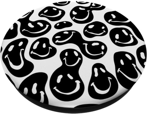 Groovy Melting Happy Face Retro Aesthetic Black Y2K White PopSockets Standard PopGrip
