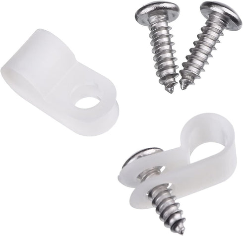 Hicarer 50 Pack R-Type Cable Clip Wire Clamp, White, with 50 Screws for Wire Management