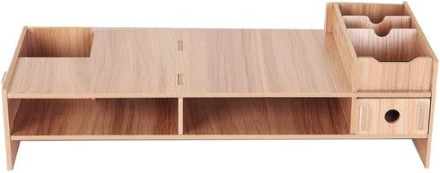 Wooden Monitor Laptop Stand, Modern Desk Storage Organizer for PC Computer, Neck Protector Office Desk Rack Shelf