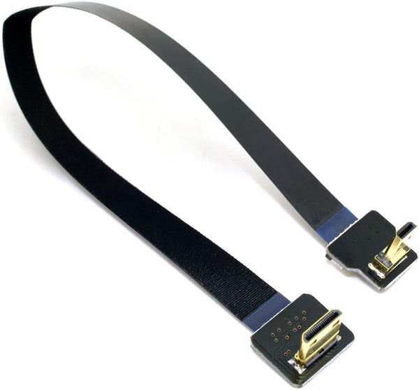Cablecc 90 Degree Down Angled FPV Micro HDMI Male to Mini HDMI FPC Flat Cable, 20cm