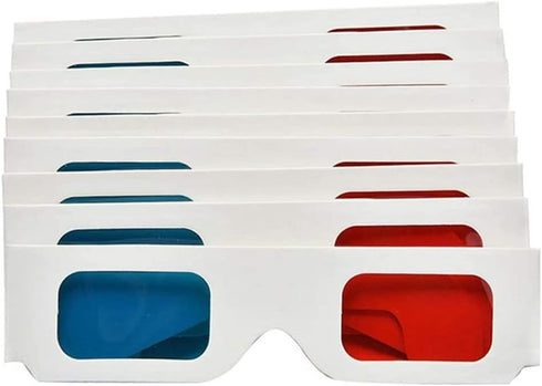 3D Paper Glasses Red and Cyan Anaglyph, 50 Pairs with White Cardboard Frame
