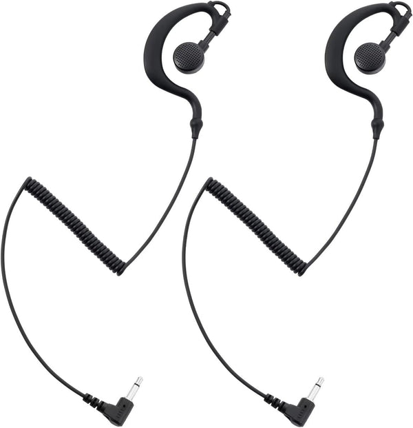 commountain 3.5mm Listen Only Earpiece for Speaker Mic of Motorola Kenwood Baofeng, G-Shape Earhook, 2 Pack