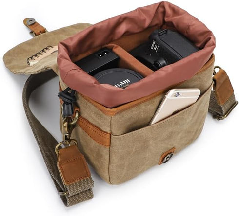 Vintage Canvas DSLR/SLR Camera Bag - Thick Protective Case for Camera and Lens - Water Resistant - Sling Shoulder Bag