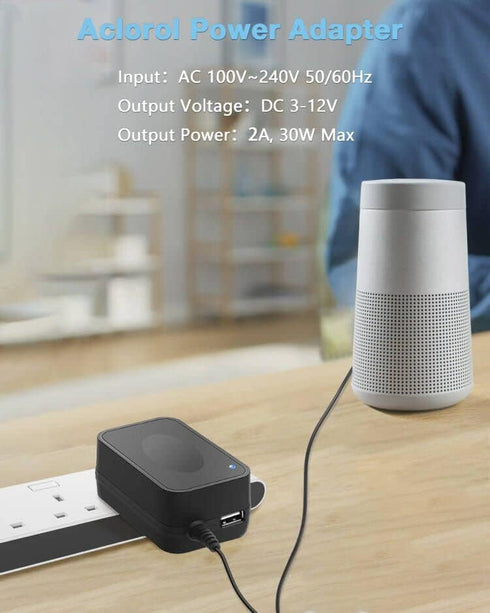 Aclorol Universal Power Adapter 30W, Adjustable 12V 9V 7.5V 6V 5V 4.5V 3V AC/DC Converter with 14 Tips