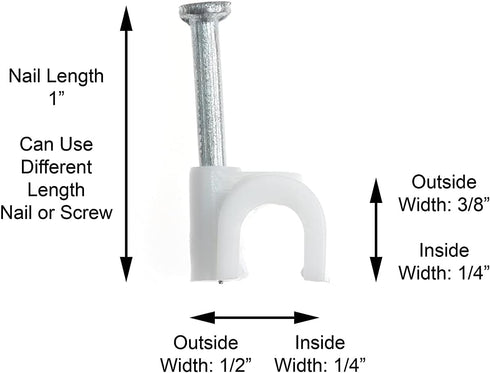 THE CIMPLE CO - Single Coaxial Cable Clips, White, 1/4 in (6 mm) Nail Clip, 100 Pieces per Bag, Cat6, Electrical Wire