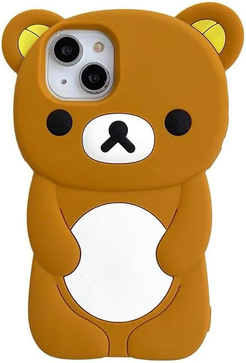Ultra Thick Soft Silicone Case for Apple iPhone 14 Pro, Teddy Bear Brown Color, Cute 3D Cartoon Design