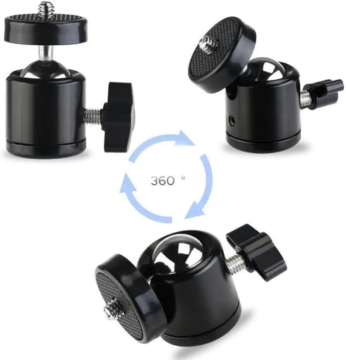 Reflex Camera 360 1/4''-20 Swivel Mini Tripod Ball Head with Screw for GoPro, DSLR, Camcorder, LED Light Adjustable