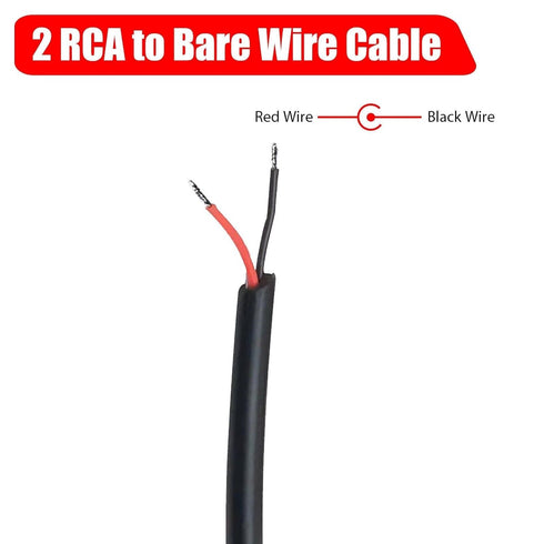 RCA to Bare Wire Speaker Cable | 10 FT Subwoofer HDTV Cable Male Plug Connector for Speakers Amplifier - 2 Pack