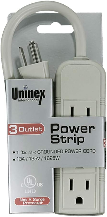 PS28U Compact Grounded 3-Outlet Power Strip, UL Listed, 1-Foot, 2-Pack