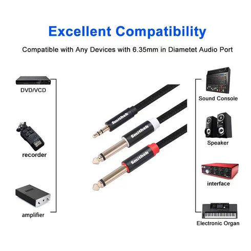 3.3Ft 3.5mm TRS to Dual 6.35mm Stereo Cable 2-Pack, 1/8 TRS to Dual 6.35mm Y Splitter for Smartphone, Mixer, PC