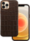 Genuine Cowhide Leather Case for iPhone 12/iPhone 12 Pro - Embossed Crocodile Pattern - Built-in Magnets for MagSafe