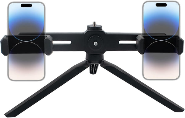 SnowTing Dual Phone Holder with Desk Tripod, Black Adjustable Universal Smartphone Stand for