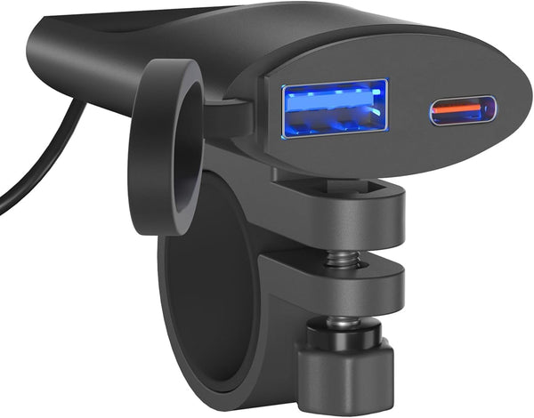 12V-24V Dual USB Charger Socket, Waterproof Motorcycle Charger, 30W PD USB C & Quick 3.0 Adapter for Phone, Tablet, GPS