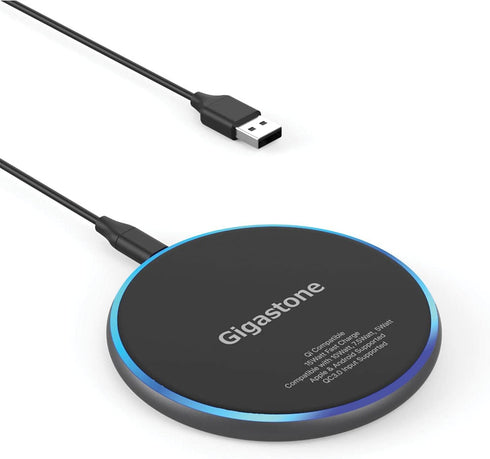 Gigastone Wireless Charger, Qi-Compatible 15W Charging Pad for iPhone 8/X/11/12 Series, Samsung Galaxy, AirPods