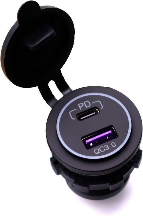 MOTONG Waterproof 12V QC3.0 Power Outlet Charger, QC3.0 USB A & PD Type C Car Socket Power Charger for Car Marine Boat