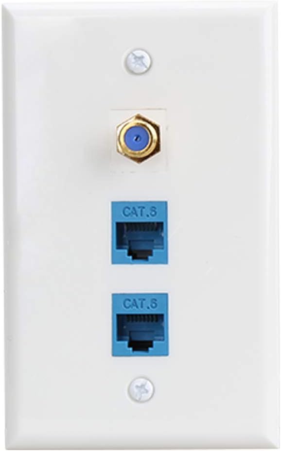 Cat6 Keystone Female to Female 2 Port and F Type Coax 1 Port Connector Wall Plate