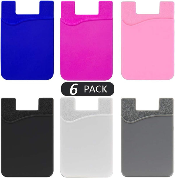 6 Pack Phone Card Holder - Silicone Stick-on Wallet with 3M Adhesive, Slim ID Holder for iPhone & Android