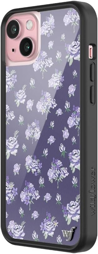 Wildflower Cases Sugar Plum Floral Case for Apple iPhone 15 Plus | Floral, Blue, Dark Purple, Trendy - Protective Black