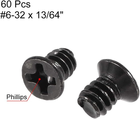 uxcell #6-32 x 13/64" Phillips Flat Head Screws, Black Fasteners for Laptop PC TV Fan Switch, 60pcs