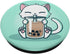 Cute Boba Kit Tea Cat Enjoying Tea Pet Kitty Lover Green PopSockets PopGrip: Swappable Grip for Phones & Tablets
