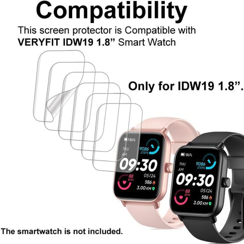 Screen Protector Compatible with IDW19 1.8” MILOUZ aeac KALINCO Quican Hoowel Veryfit Smart Watch, Soft TPU, 6-pack, Bubble Self-healing