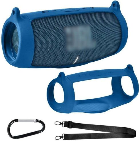 Silicone Case Cover for JBL CHARGE 5 Portable Bluetooth Speaker, Waterproof Rubber Carrying Pouch (Blue)