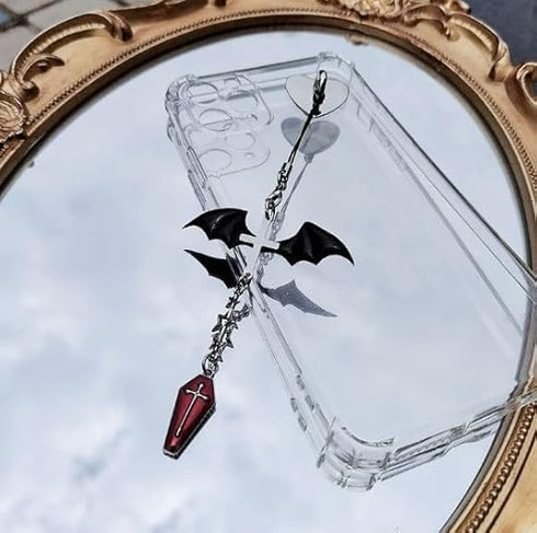 YLiiii 2Pcs Y2K Black Winged Mobile Phone Chain Pendant,Decor,Goth Phone Charm Pendant, Kawaii-Key Chain for Bag,Cute